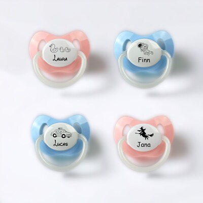 Schnuller personalisiert mit Motiv und Name rosa oder blau Gravur nip BPA frei