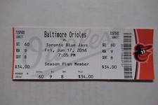 ORIOLES VS BLUE JAYS 6/17/2016 FULL TICKET ~ MICHAEL SAUNDERS (3 HRs/8 RBI)