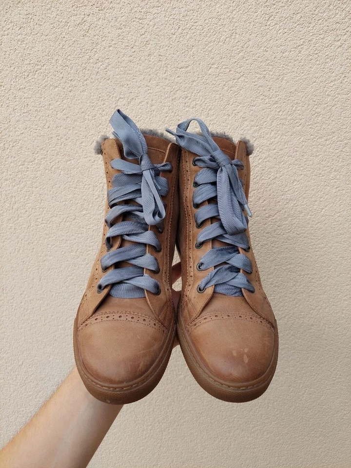 Zapatillas altas BRUNELLO CUCINELLI color tostado bloque cuero de oveja Foto 3 de 4