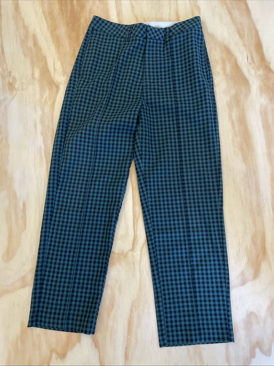 Brixton High-Waist Retro Ankle Trouser Pant 28 Black Green Check