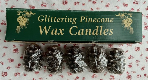 Vintage New Old Stock Set of 5 UNUSED Gold Glittered Pinecone Wax Candles NOS - Imagen 2 de 2