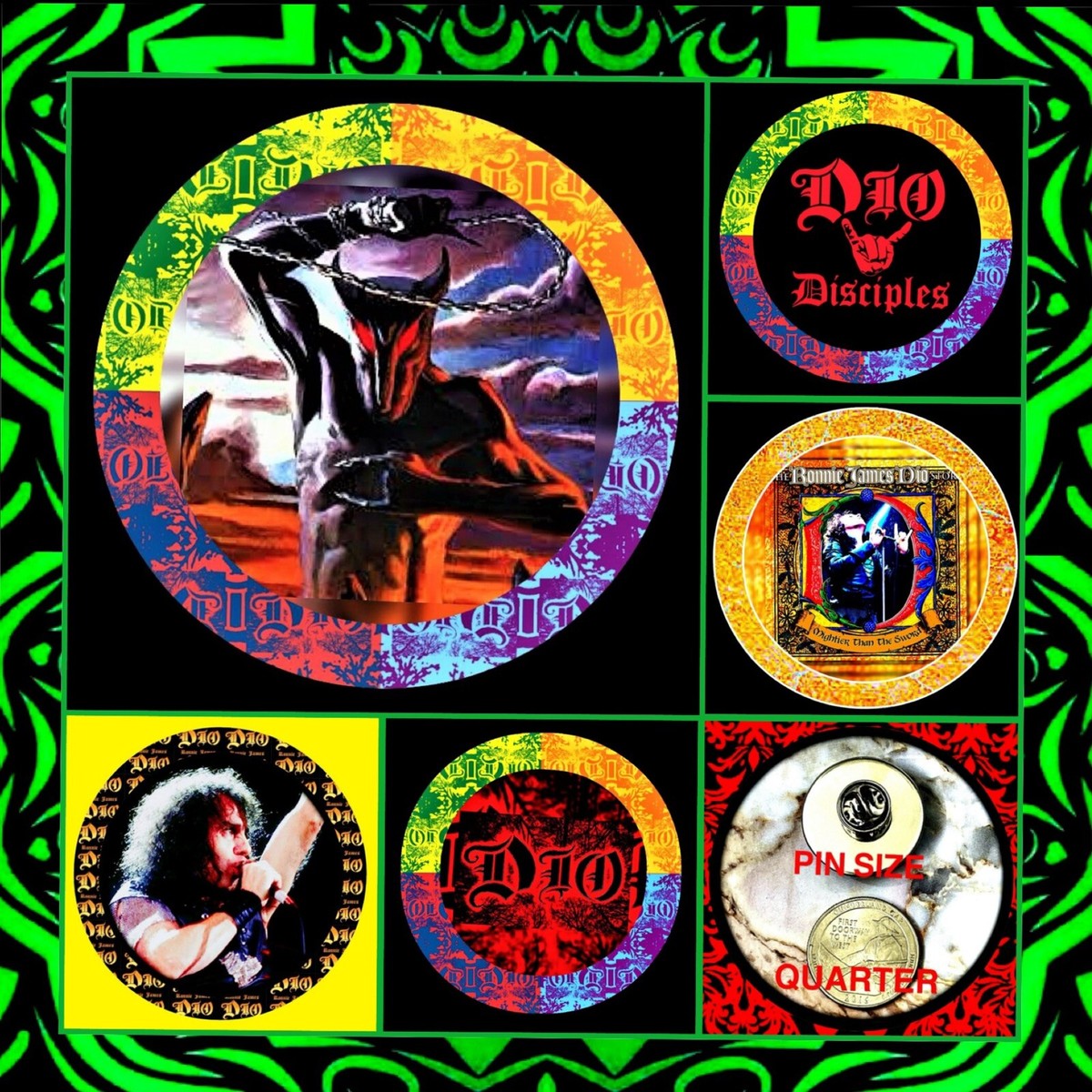DIO RONNY JAMES HOLY DIVER ROCK BAND METAL FIVE LARGE PINS | eBay