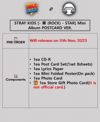 STRAY KIDS 樂(ROCK) STAR Album POST CARD Ver/CD+Card Set+Poster+