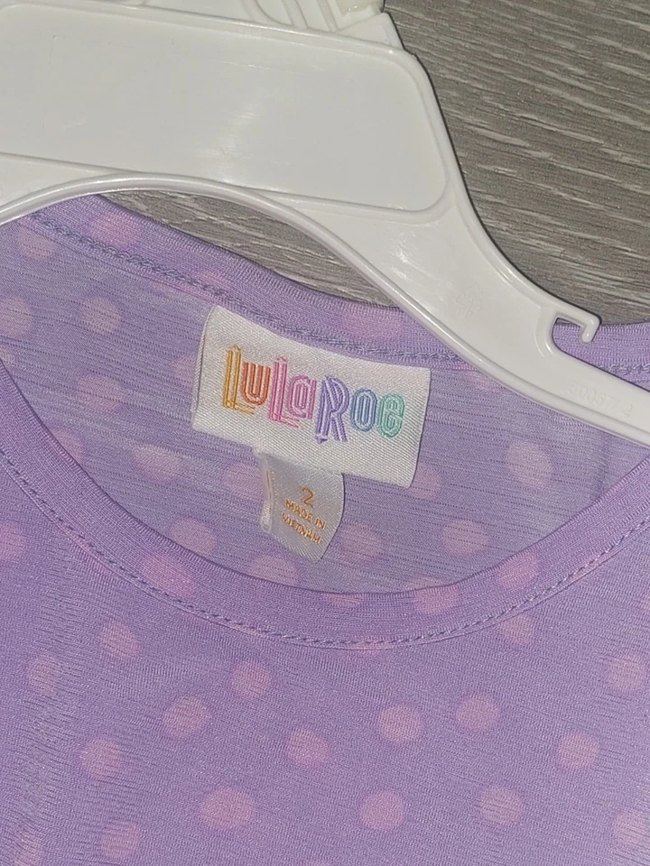 Vestido LuLaRoe Niño Talla 2 Púrpura Rosa Lunares Slinky Material Niña 💜 2T Foto 2 de 4
