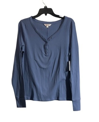 NWT Lucky Brand XL V-neck Snap Henley Shirt Long Sleeve Ribbed Blue