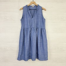 52seven Linen Blend Chambray Dress Sleeveless Size Large Blue Beach Babydoll