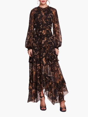 Marchesa Notte Monarch Maxi Dress - Black multi - Size 4