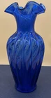Vintage Fenton Cobalt Ribbed 3 Crimp Vase RARE 11” Tall