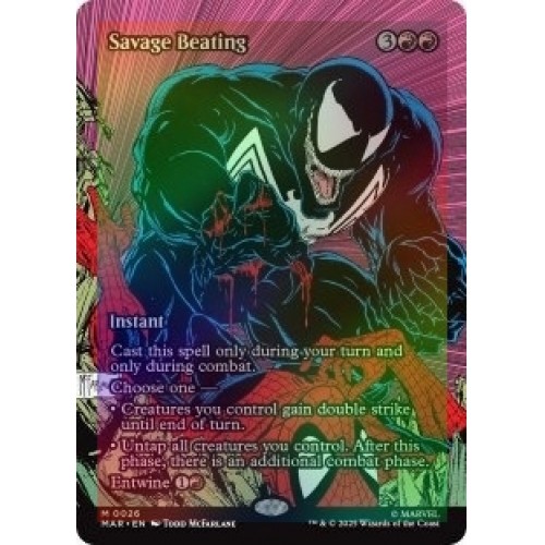 FOIL SAVAGE BEATING (BORDERLESS) Marvel Universe Magic MTG MINT