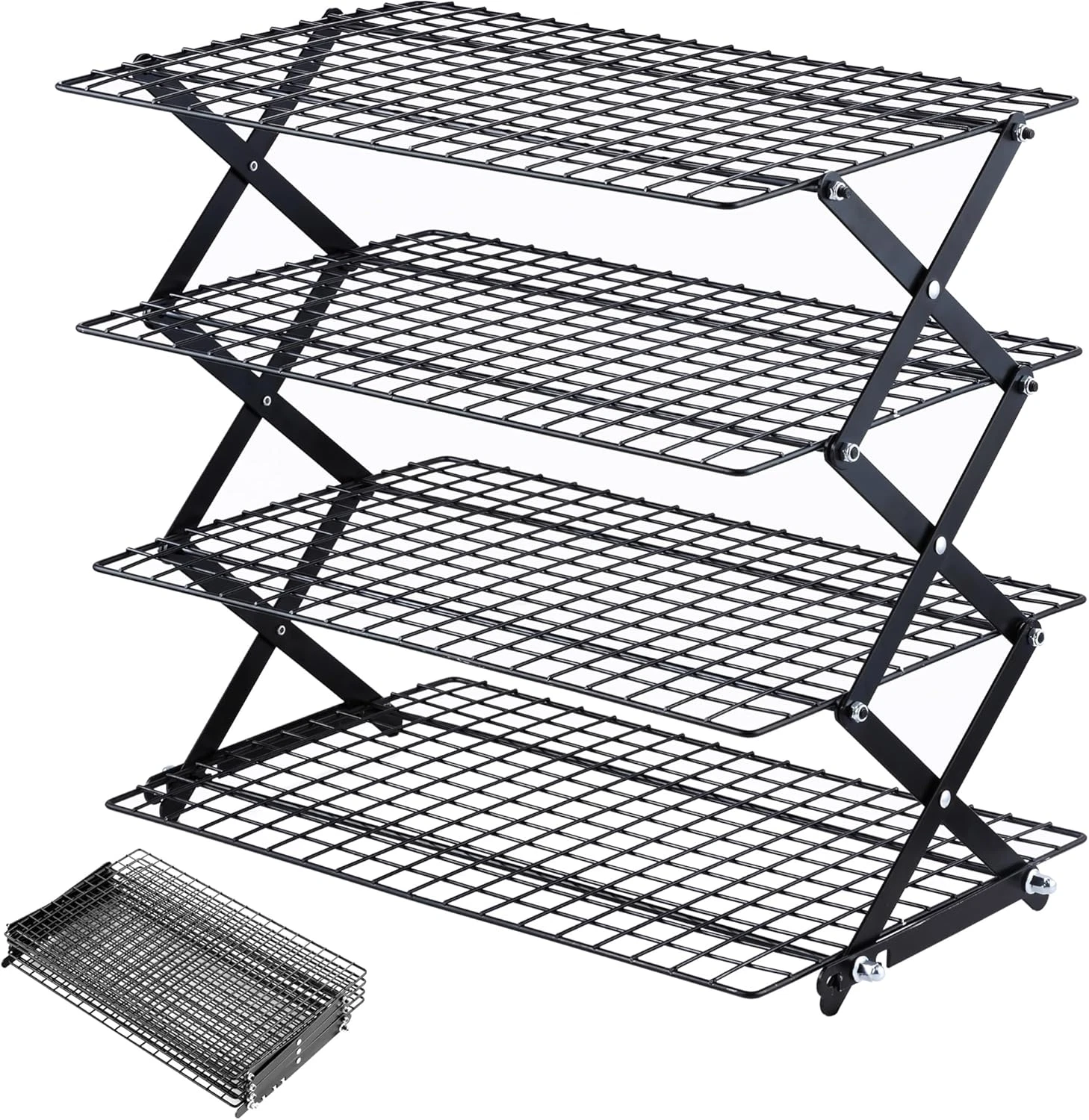 4 Tier Collapsible Cooling Rack - 3 Setting Design, Adjustable ＆ Stackable Bakin