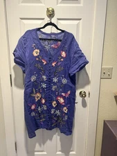 Simply Gorgeous Johnny Was Purple Embroidered Button Down Tunic XXL