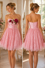 Sherri Hill 2 S Pink Rose Floral Lace Strapless Formal Coquette Romantic Dress