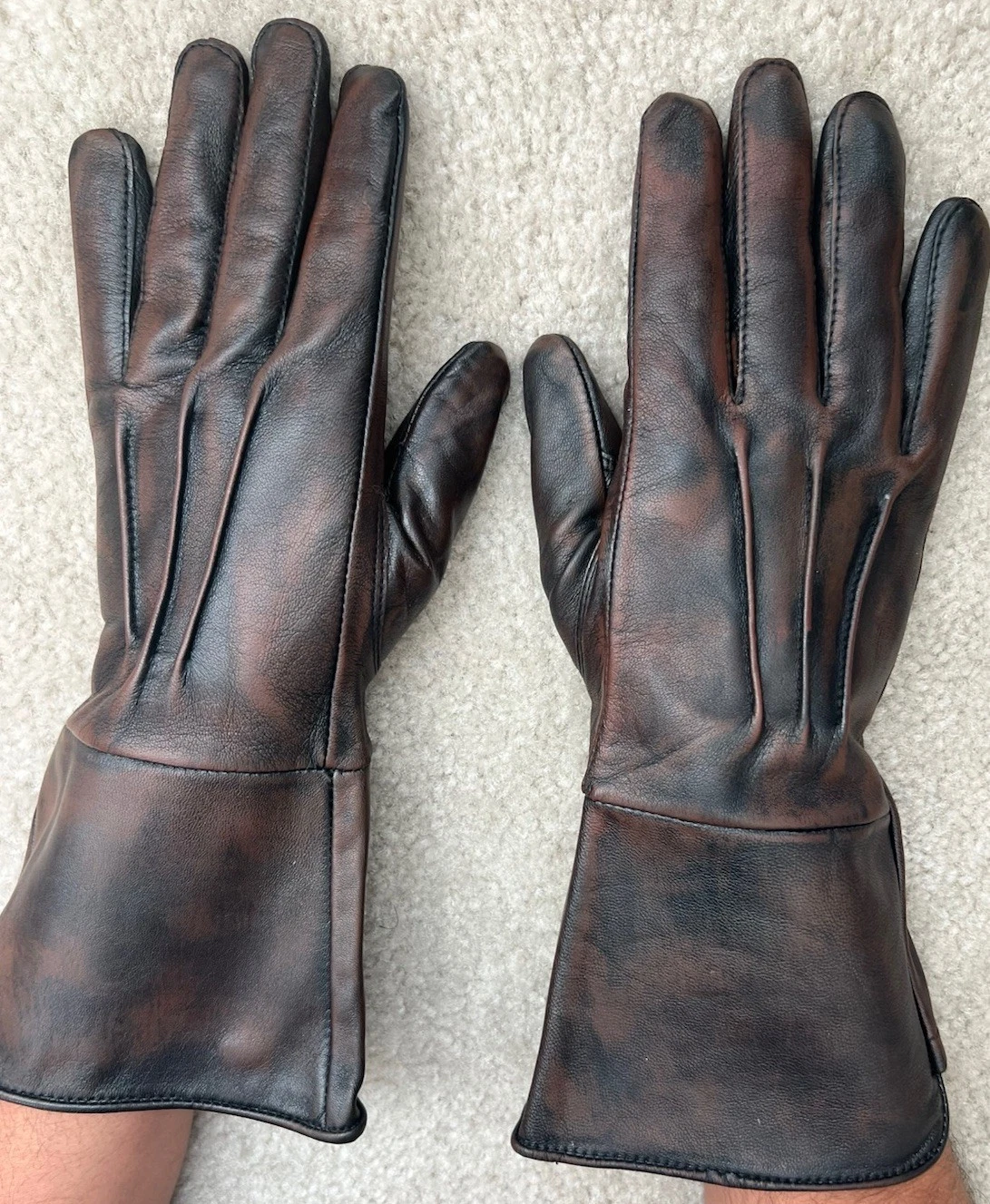 Men's Leather Medieval Long Cuff Gloves Waxed Brown Sz M