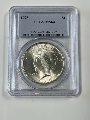 1925 silver peace dollar PCGS MS64 Bright Frosty White