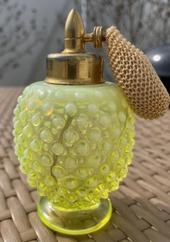 Fenton Topaz Vaseline Opalescent Hobnail Atomizer Made for DeVilbiss. No Damage.
