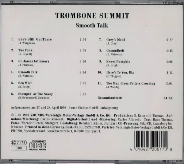Trombone Summit – Smooth Talk / Jazz Zounds Records CD 1990 - Bild 2 von 2