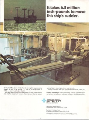 Sperry Marine Ship Rudder Steering System Vintage Print Ad 1974
