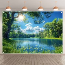 Enchanting Forest Lakes Scenery Photography Backdrop - Polyester Fiber with Pre-