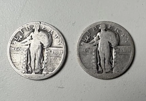 2-Standing Liberty Silver Quarter - 90% Silver - Flying Eagle Reverse - No Date