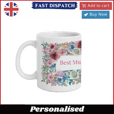 Personalised Floral Mug Custom Text Gift for Mum Gran | Flower Ceramic Coffee Cu