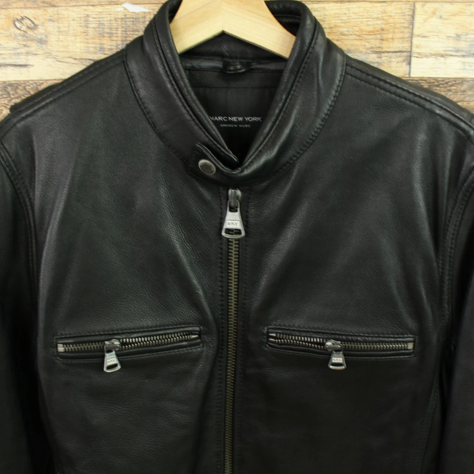 Marc New York by Andrew Marc Mens Leather Jacket Size S Full Zip Black Bike - Image 2 of 4