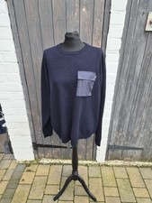 AQUASCUTUM XXL Men's Dark Blue Wool Round Neck Jumper Size 2XL with Pocket Logo