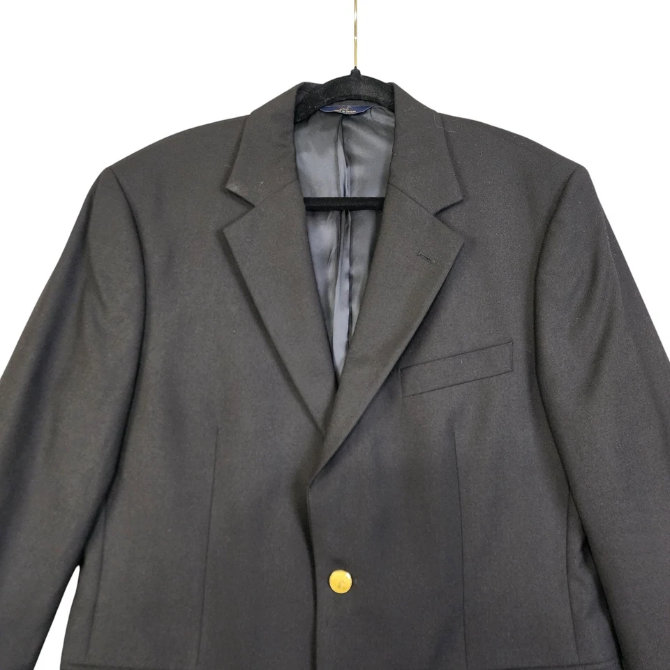 Brooks Brothers 346 Mens Wool Cashmere Blazer Size 40R Black Gold Buttons Career - Image 3 of 4