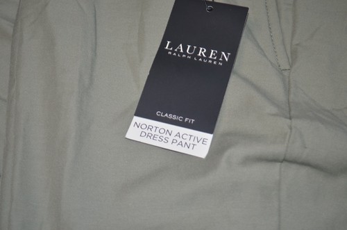 Pantalones de vestir nuevos con etiquetas Ralph Lauren calce clásico elásticos verdes frente plano 42 x 30 - Imagen 2 de 4