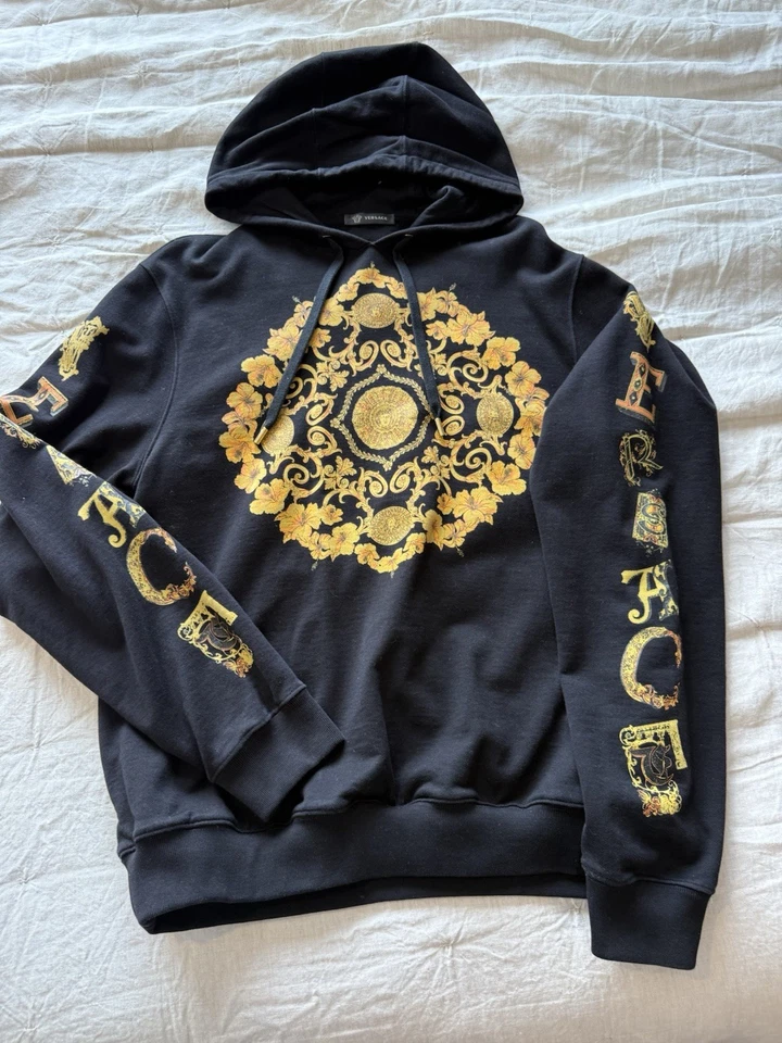 VERSACE Auténtica Sudadera con Capucha BARROCA Negra y Dorada 2XL Foto 2 de 4