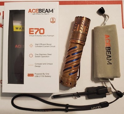 Acebeam E70 Copper 95+ High CRI LED Flashlight 2800 Lumen 4500K  21700 Battery
