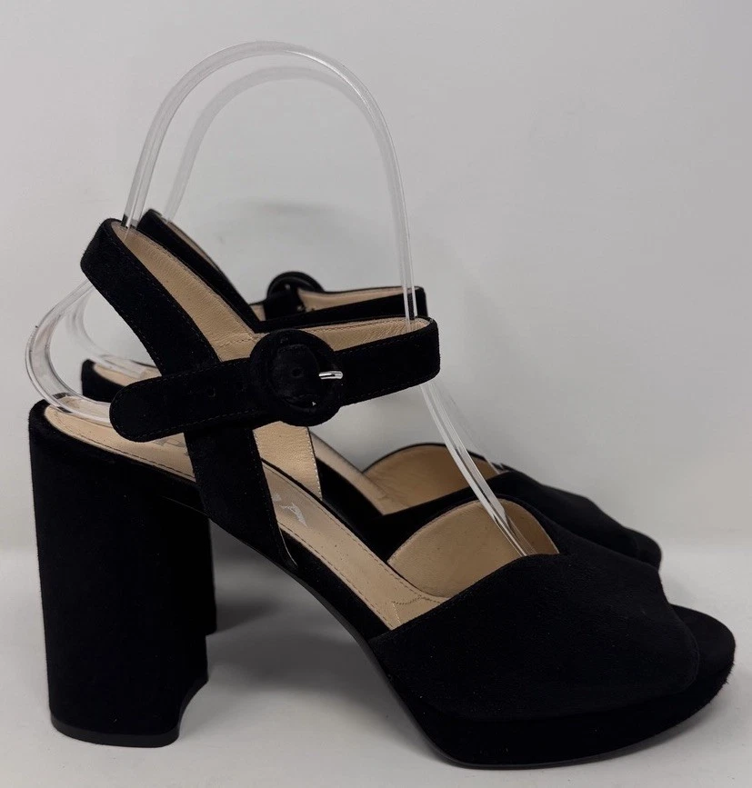 Prada Black Suede Ankle-Strap Block Heel Platform Sandals Women’s Size 6.5 /36.5 - Image 2 of 4