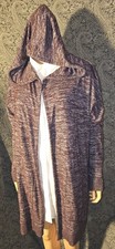 Gap Maroon Grey Heather Soft Knit Long Sweater Cardigan Hooded Open Front Jacket