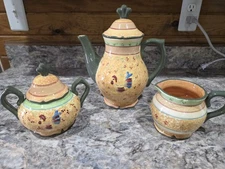 Bella Casa Ganz Ceramic Tea Pot Sugar Bowl and Creamer In Excellent Condition
