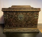 Asian Chinese Carved Chest Ornate Storage Box Hinged Lid Treasure Reproduction