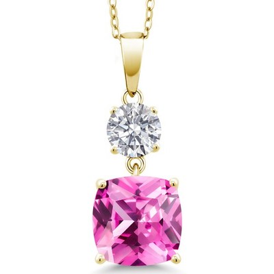 5.54 Ct Pink Created Sapphire and Lab Grown Diamond 18K Yellow Gold Plated
