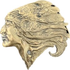 Vintage Brass Native American Indian Chief Head Belt Buckle 3  1970  s