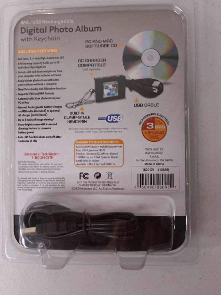 New Innovage 8mb USB Rechargeable Digital Photo Album with  Keychain Sealed - Image 3 of 4