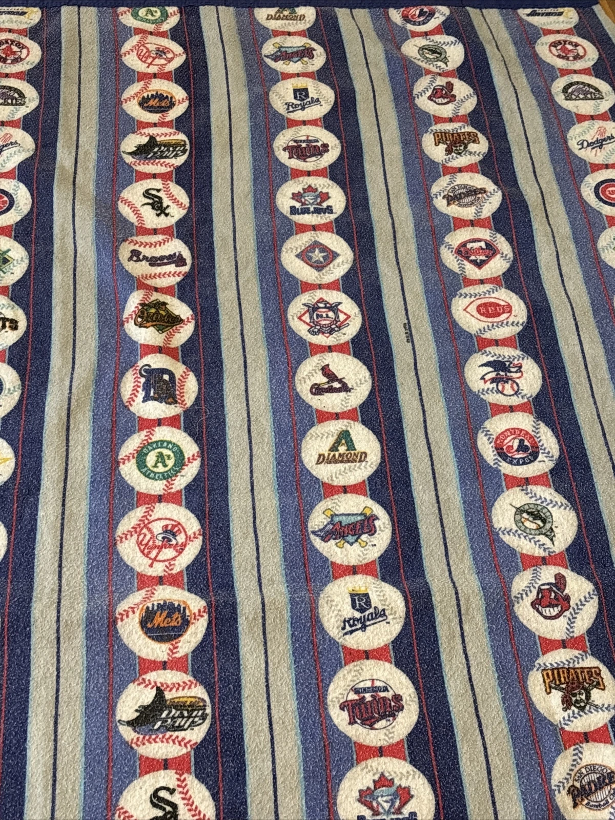 Vintage  Baseball Fleece Blanket Throwback Logos 1998 88 X 72