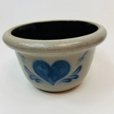 ROWE POTTERY  Salt Glaze Stoneware Mixing Bowl with Blue Pattern Heart