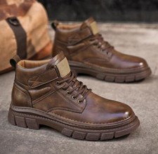 Mens Casual High Top Lace Up Sneaker Chukky Heel Ankle Boot Brown Tooling Boots