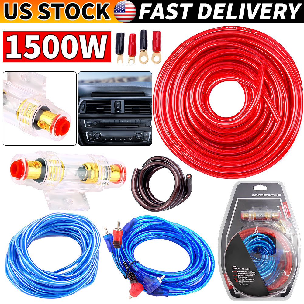 Car Audio 8 Gauge Cable Kit Amp Amplifier Install rca Subwoofer Sub Wiring Kit