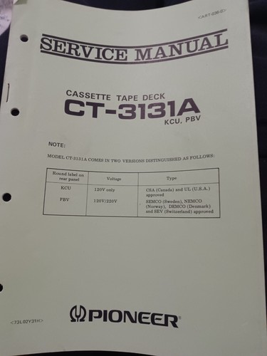 Pioneer CT-3131A KCU PBV Cassette Deck Service Manual Original