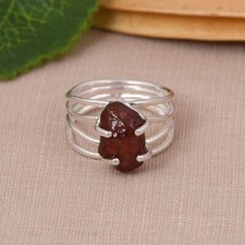 Multi Band Ring 925 Sterling Silver Healing Gift For Little Sister With Garnet
