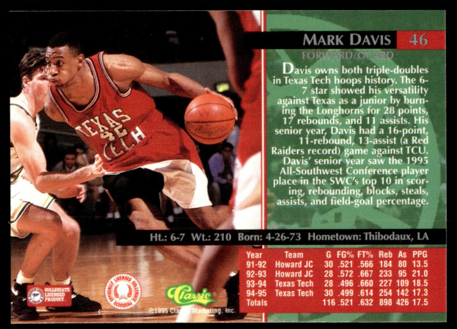 199596 Classic 46 Mark Davis Texas Tech Red Raiders eBay