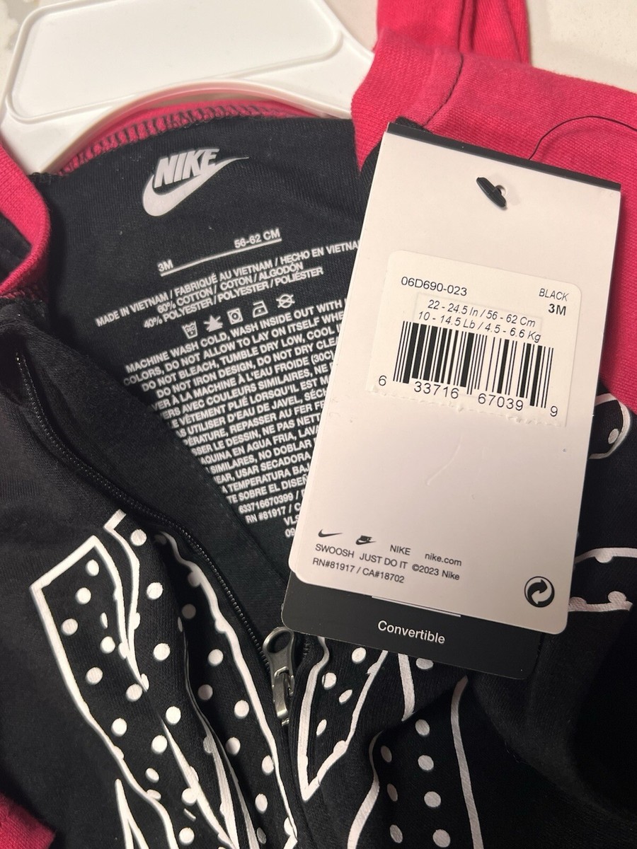 3M Nike Sportswear Graphic Footed Coverall Black & Pink BNWTS | eBay