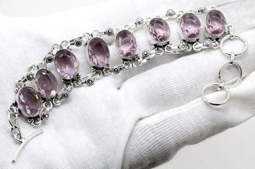 Bracelet Main En Argent Sterling 925 Avec Topaze Iolite - Réglable - Neuf Sans Boîte