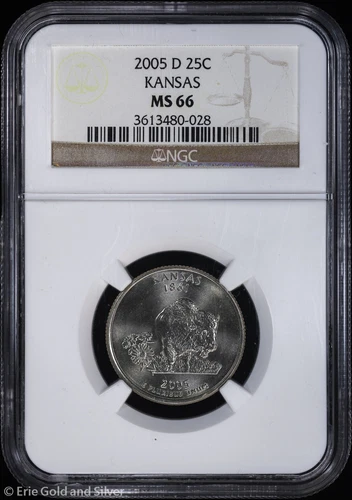 2005-D 25c Kansas KS State Quarter NGC MS 66 | Uncirculated UNC BU