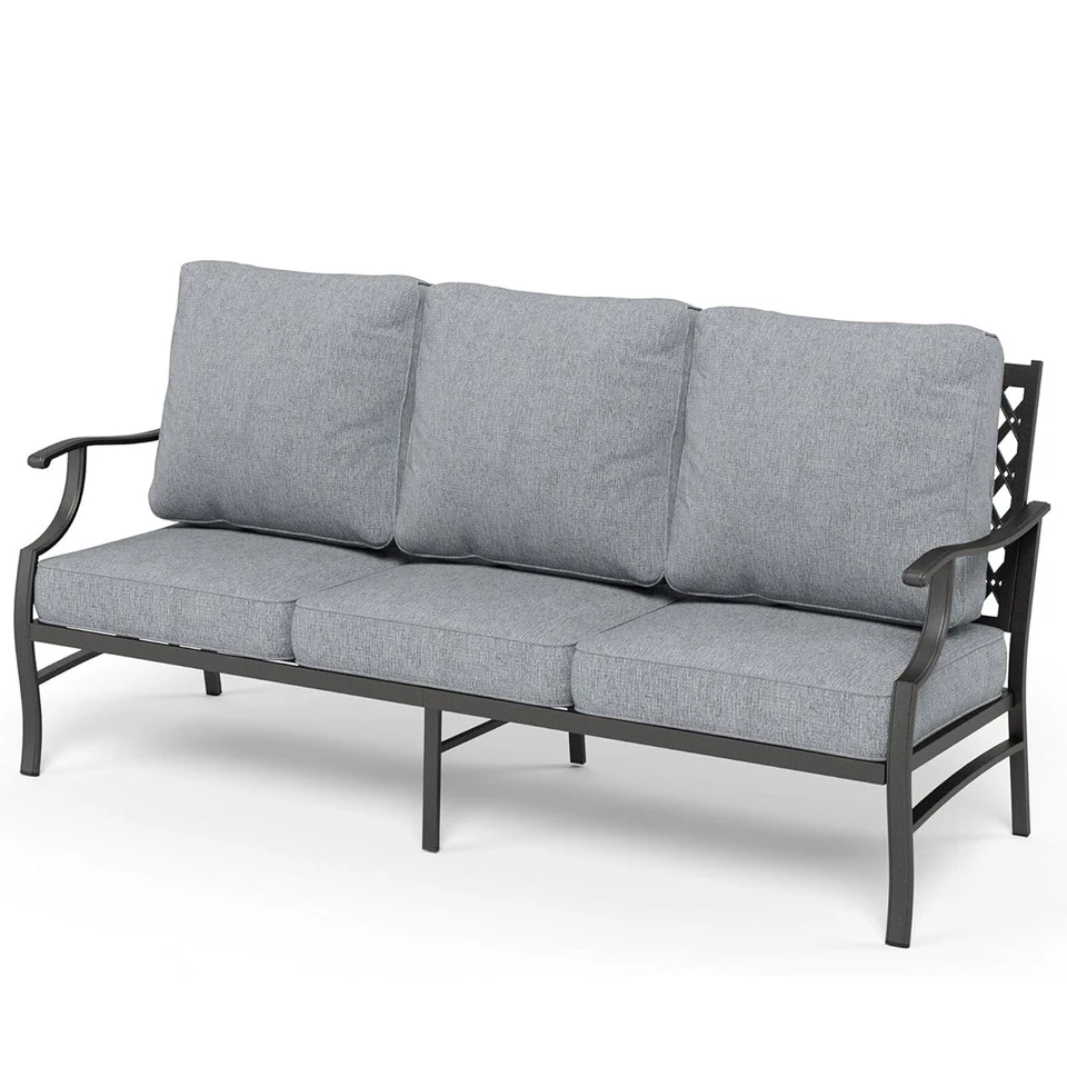 Patio Furniture 3 Seater Metal Outdoor Sofa Couch Deep Seat Conversation Set - Image 2 of 4