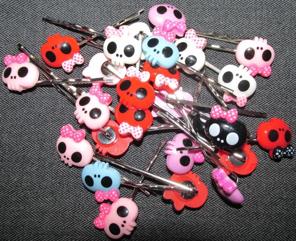 4 alfileres para el cabello hechos a mano de 2" pasadores bobby al azar escoger agarrar bolsa calavera niña moño Foto 2 de 3