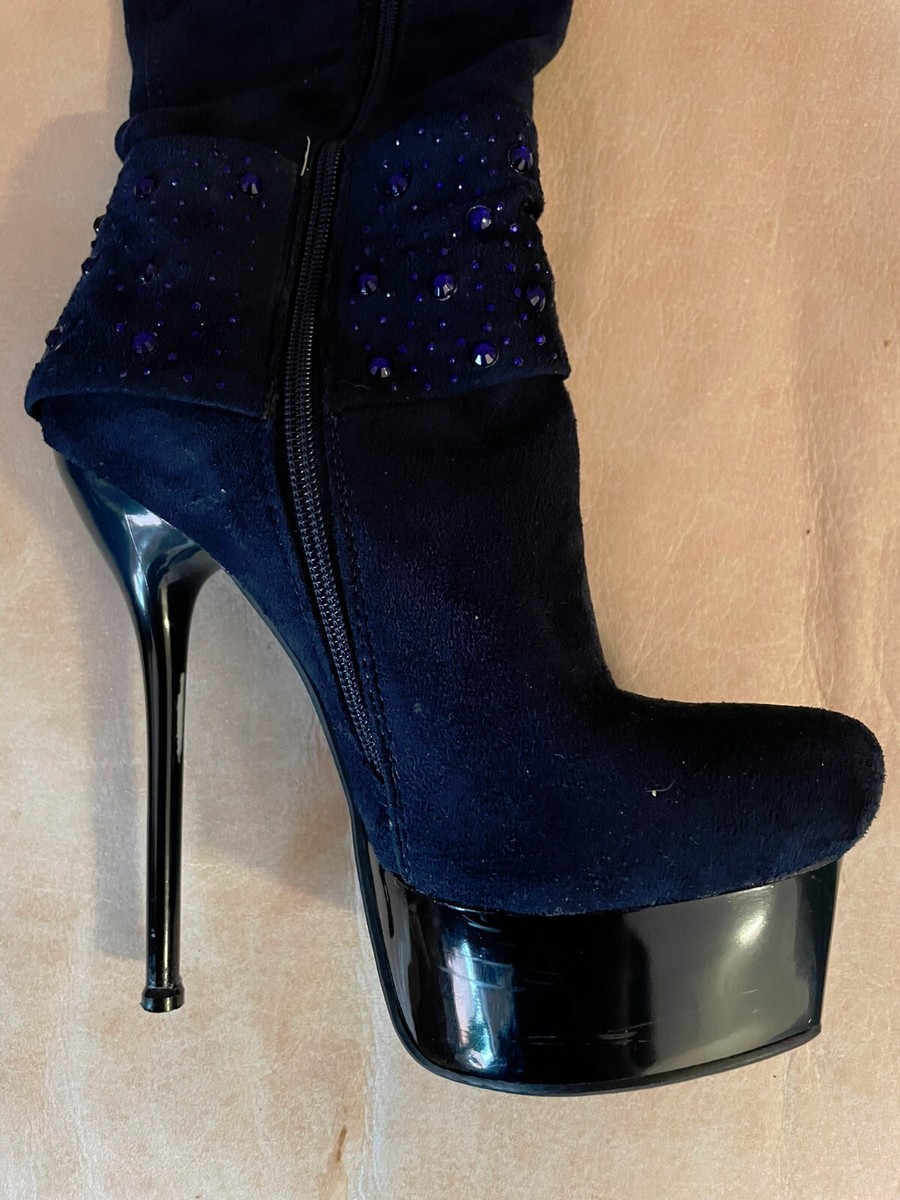 Bottines Plateforme Exma Moda Giulia - Talon 14cm - Pointure 37 Bleu Strass - Occasion